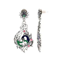 Voylla Silver Madhubani Rang E Mayur Oxidised Enamel Drop Earrings-picture-27