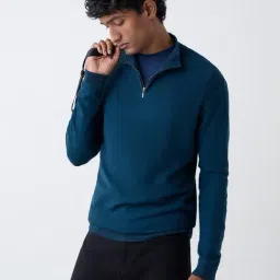WES Formals by Westside Teal Knit-Textured Slim-Fit Sweater-picture-31