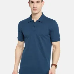 Octave Blue Cotton Regular Fit Polo T-Shirt-picture-30