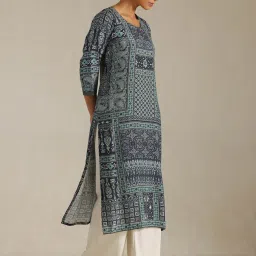 Soch Navy Blue Regular Fit Paisley Kurtas image 4