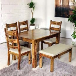 Ikiriya Oakmont Beige Sheesham Wood Accent 6 Seater Dining Table Set in Teak Finish-picture-24
