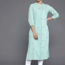 Libas Sage Green Cotton Embroidered Straight Kurta-image-27