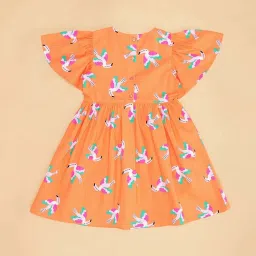 Pantaloons Junior Kids Orange Cotton Printed Dress image 4