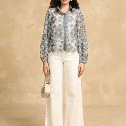 KAZO Blue Self Pattern Casual Shirt image 4