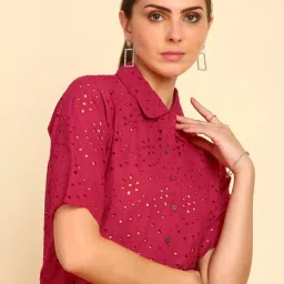 Soch Womens Red Schiffli Embroidery Spread Collar Cotton Tunic image 4