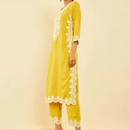 Soch Womens Mustard Rayon Slub Embroidered Kurta Set With Sequins image 4