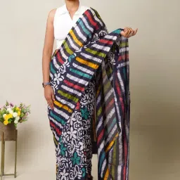 Unnati Silks Navy Cotton Printed Saree With Unstitched Blouse-picture-14