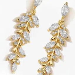 Peora Cubic Zirconia Fancy Leaf Design Drop Earrings-image-91