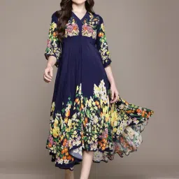 Label Ritu Kumar Navy Printed Regular Fit Long Dress-picture-39