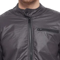 Duke Charcoal Slim Fit Biker Jacket image 4