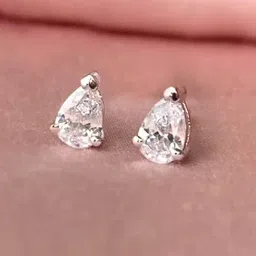 925 Silver 0.5 Carat Pear American Diamond Solitaire Stud Earrings for Women & Girls-image-29