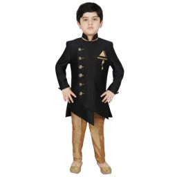 SG Yuvraj Kids Brown & Black Solid Sherwani with Pyjama-picture-45