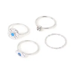 Accessorize London Women'S Silver Evil Eye Ring Pack Of 4 image 4
