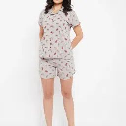 Clovia Grey Printed Top With Shorts-image-43