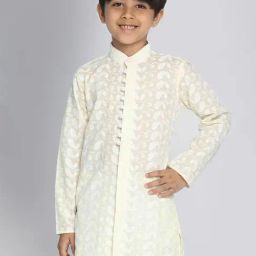VASTRAMAY Kids Yellow Cotton Embroidered Kurta-picture-5