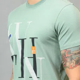 Cantabil Light Green Regular Fit Printed Crew T-Shirt image 4