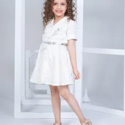 Peppermint Kids White Printed Shirt Dress with Belt image 4