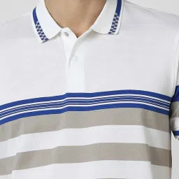 Van Heusen White Regular Fit Striped Polo T-Shirt image 4