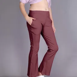 Lyra Maroon Cotton Striped Bootcut Pants image 4