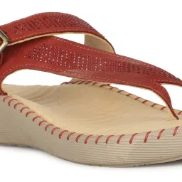 Scholl by Bata Women's LILY TR Red Toe Ring Wedges image 4