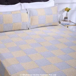 Shahenaz Yellow & Grey 120 TC Cotton Parvati Double Bedsheet with 2 Pillow Covers image 4