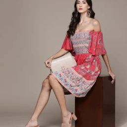 Label Ritu Kumar Pink Floral A Line Short Dress-picture-48