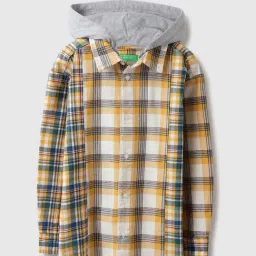 United Colors of Benetton Boys Yellow Pure Cotton Checkered Shirt-picture-42