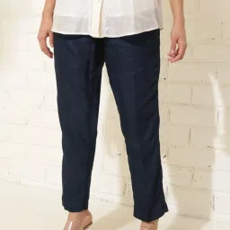 Fabindia Navy Viscose Silk Woven Slim Fit Casual Pant image 4