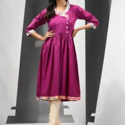 CHARUKRITI Purple Cotton Printed A Line Kurta-image-20
