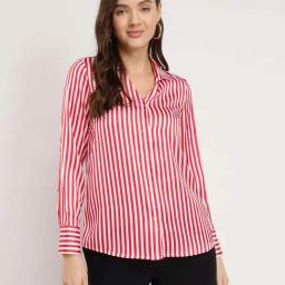 Fablestreet Red Striped Casual Shirts-picture-4