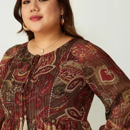 Miss Chase A+ Brown Relaxed Fit Printed Dress image 4