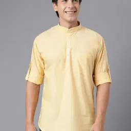 Hancock Yellow Cotton Regular Fit Solid Kurtas-picture-18
