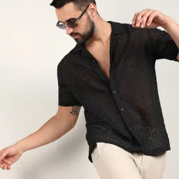 Campus Sutra Black Regular Fit Self Pattern Shirt image 4