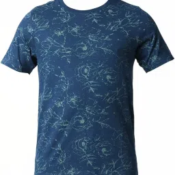 Basics Blue Muscle Fit Printed T-Shirt image 4