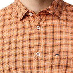 Basics Orange Slim Fit Checks Shirt image 4