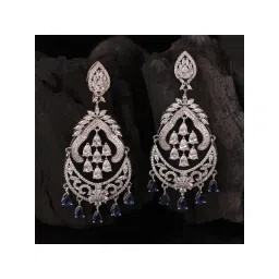 Voylla Sparkling Elegance Royal Sapphire American Diamond Dangler Earrings image 2