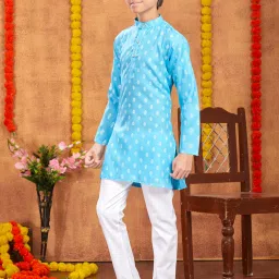 Aarika Kids Turquoise & White Printed Kurta with Pyjamas image 4