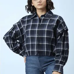 SF Jeans by Pantaloons Navy Cotton Chequered Shirt-image-59