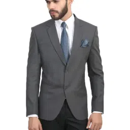 ManQ Grey Slim Fit Notch Lapel Blazer-picture-26