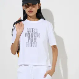 studiofit women Studiofit by Westside White Text Printed Cotton T-Shirt-picture-12