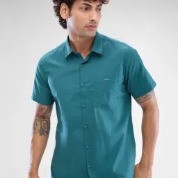 Spykar Green Slim Fit Shirt-image-43