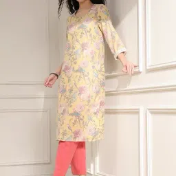 Biba Yellow Straight Fit Floral Print Kurta-image-67
