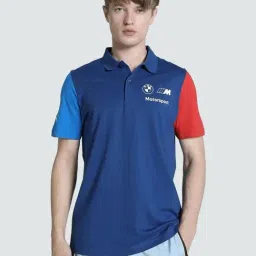 Puma Blue Cotton Regular Fit Colour Block Sports Polo-image-76