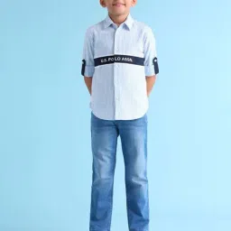U.S. Polo Assn. Boys Blue Cotton Striped Full Sleeves Shirts-image-49