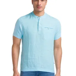 Parx Light Blue Cotton Regular Fit Henley T-Shirt-picture-10