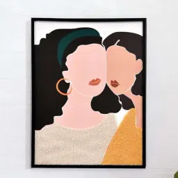 @home Beige Canvas Two Women Tufted Wall Painting-picture-34