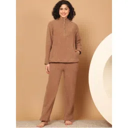Kanvin Women Winter Textured Beige Top with Pajama (Set of 2)-image-99