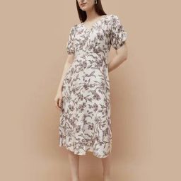 Code By Lifestyle Beige Regular Fit Floral Print Dress-picture-8