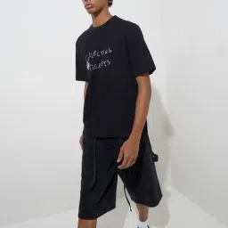 nuon men Nuon by Westside Black Text Design Relaxed-Fit Cotton-Blend T-Shirt-picture-25