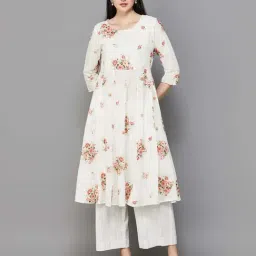 Melange by Lifestyle Off-White Printed A Line Kurta-image-35